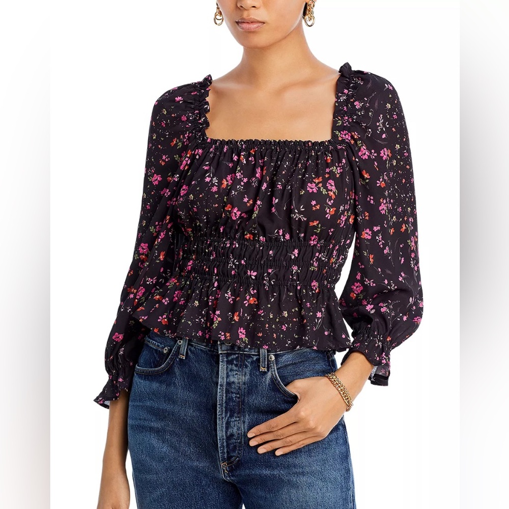 AQUA Cinched Square Neck Blouse- Small